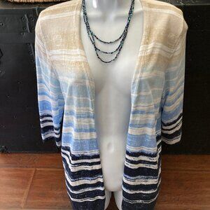 Chico's Open Front Cropped Striped Cardigan Sweater Size 1.  Medium 8/10